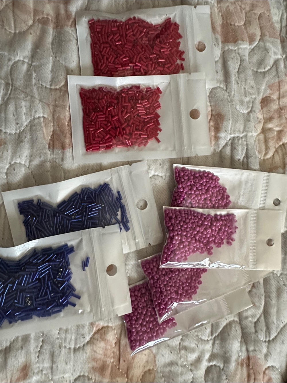 Mixed Seed & Bugle Beads – Pink, Red, Blue Packs